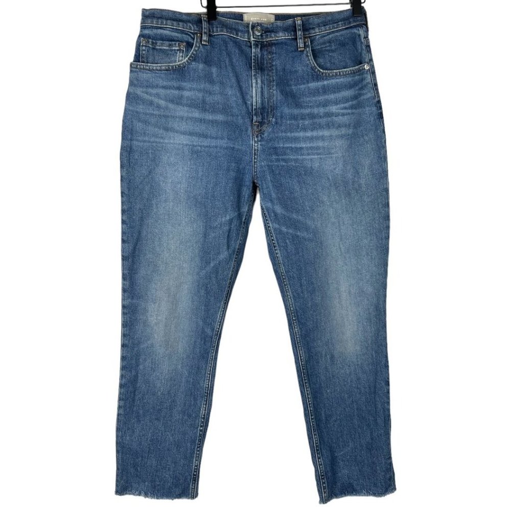Everlane Womens The Japanese Denim Cheeky Jean Classic Blue Raw Hem Size 32 Crop